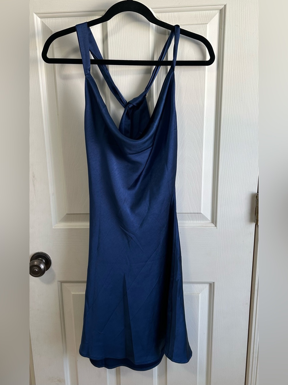 NWOT Altar'd State Navy Blue Satin Halter tie Backless Slip Dress Size Small
